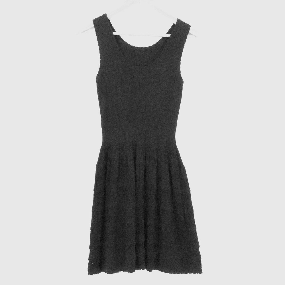 Ribbed‎ Knit Skater Dress Womens Size S Black Sleeveless Tiered Minimalist Party